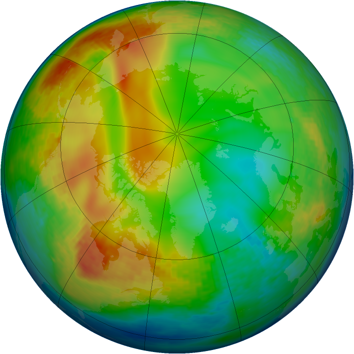Arctic ozone map for 25 December 1993